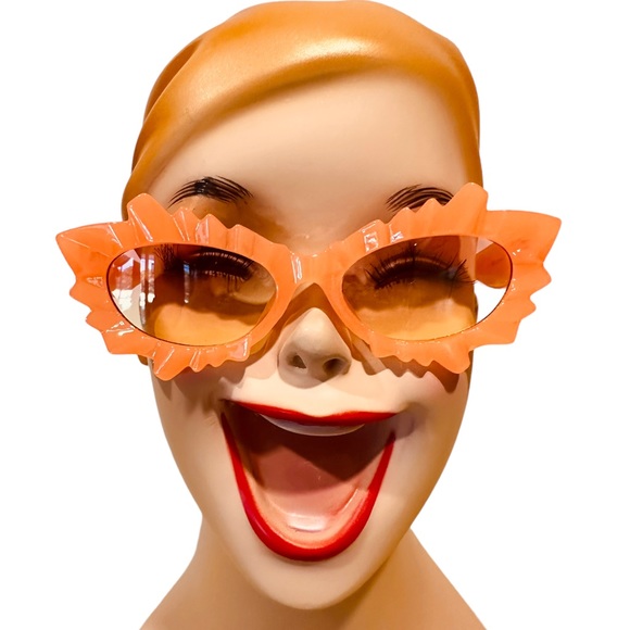 Ice Queen Jagged Tangerine orange Cat Eye pop art Sunglasses - Picture 1 of 6